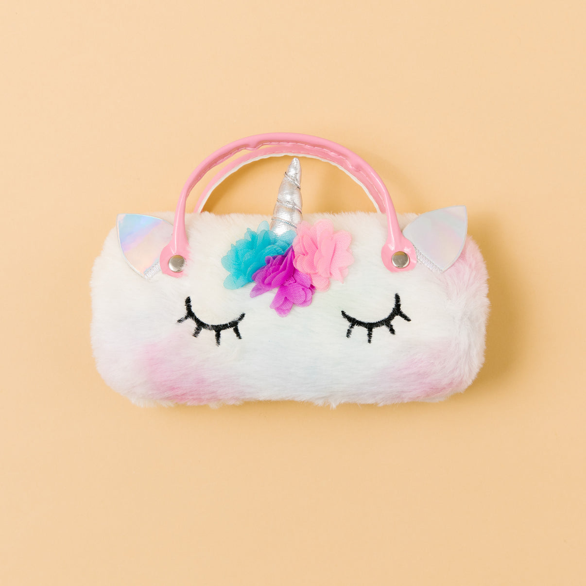 Plush unicorn bag Childrens hardshell sunglass or makeup bag